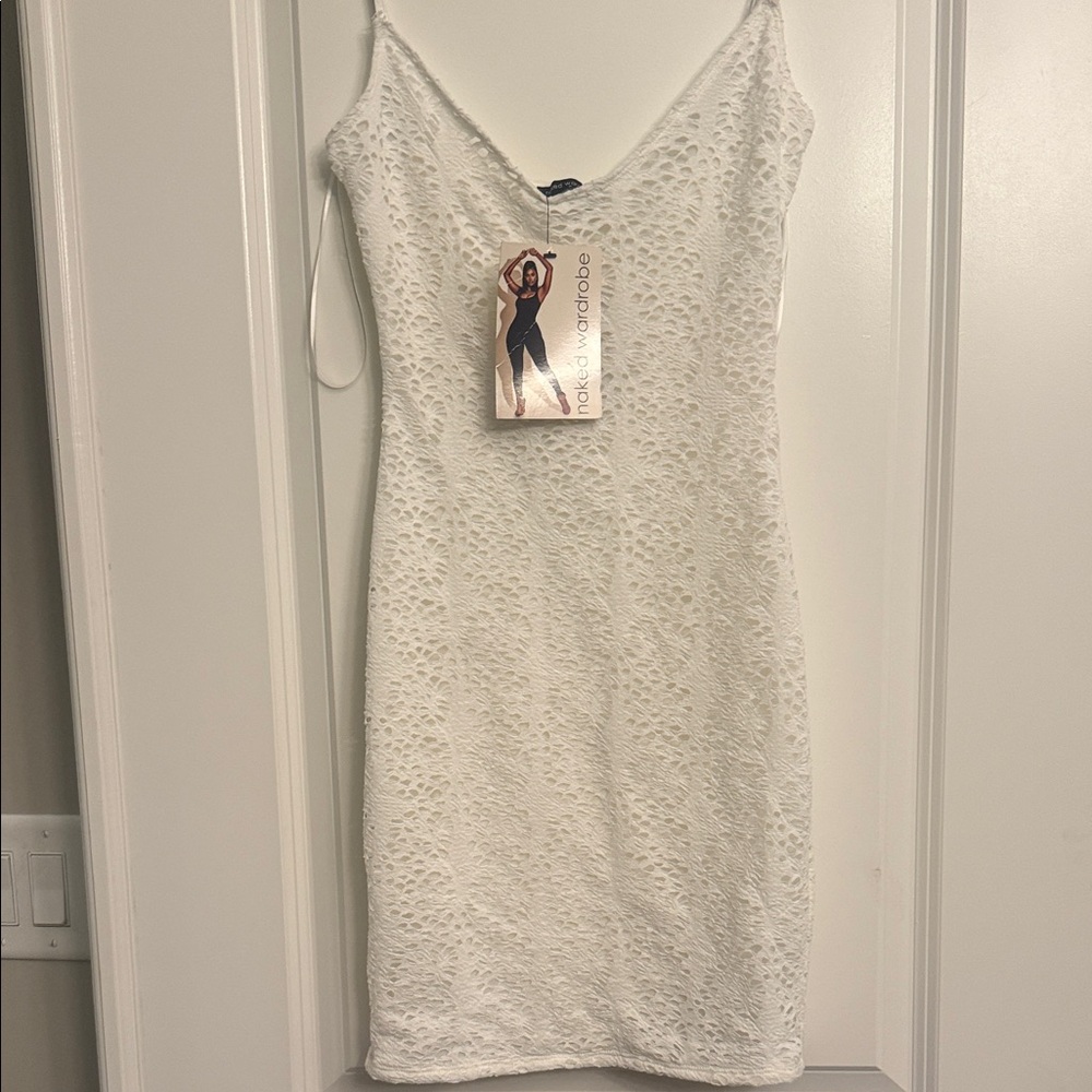 Naked Wardrobe White Lace Mini Dress M